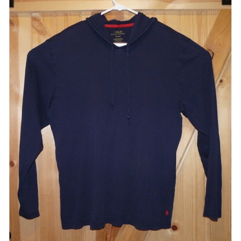 Polo Ralph Lauren Lightweight Hoodie Mens Medium Blue Pima Cotton Shirt Pony‎